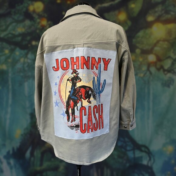 Upcycled Johnny Cash Western Utility Jacket | Oversized Shacket sz M - Picture 2 of 4